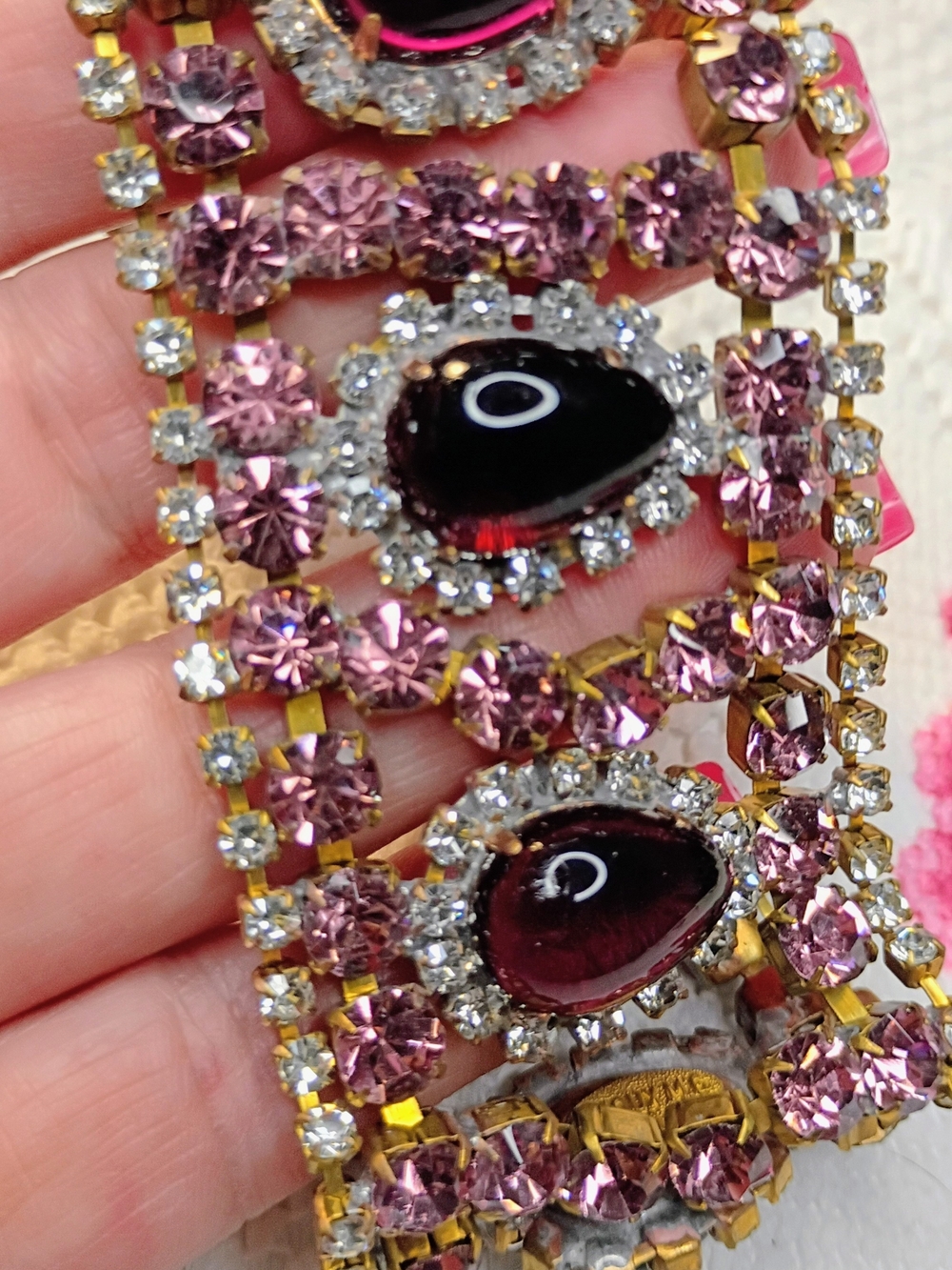 Vintage Genuine Checz Bracelet With Bohemian Glass Cabachoons
